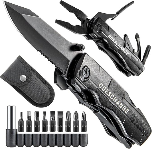 12-IN-1 Multitool with Pocket Knife, Screwdrivers, Pliers, Bottle Opener, Can Opener, with Safety Locking, Nylon Sheath - Father's Day Gift, Gift for Him Men Husband Boyfriend