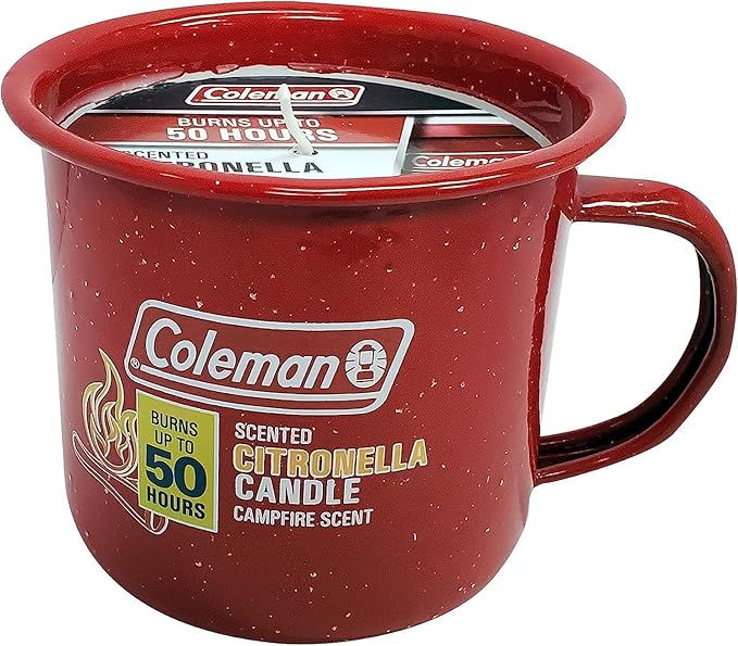 Coleman Scented Outdoor Citronella Candle in Tin Mug, Campfire Scented Rustic Outdoor Camping Candle, Up to 50h Burn Time