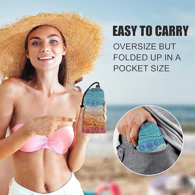 Beach Blanket Waterproof Sandproof 79"x 83" for 1-4 Adults,Quick Drying Beach Mat,Lightweight & Durable,Beach Essentials for Family Beach Camping Travel Picnic(Bohemian)