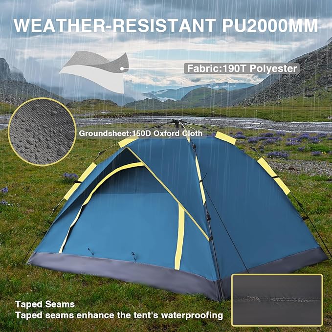 Instant Pop-Up Camping Tent, 2/3 Person Tents for Camping, Automatic Quick Open, Waterproof Windproof Tents, Easy Setup for Outdoor, Beach, Hiking, Backpacking, Traveling