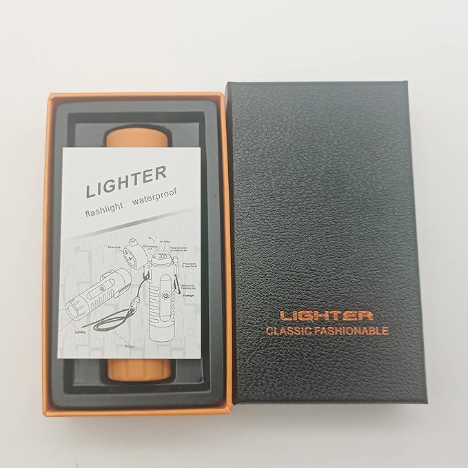SKRFIRE Electric Lighter Rechargeable USB Plasma Dual Arc Lighter Waterproof Cool Portable Candle Lighter with Compass Flashlight Windproof Outdoor Lighter with Gift Box for Camping, Hiking (Black)