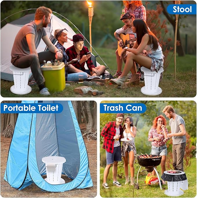 Upgrade Retractable Portable Toilet Travel Toilet Adjustable Height Camping Toilet Portable Potty for Adults Kids White