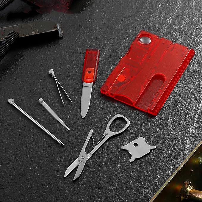 Red Credit Card Multitool,Multitools and Accessories,Outdoor Survival Bottle,Opener Card Multi,Tool Outdoor Barbecue Knife Camping Tool Hiking,LED LightMagnifier,EDC Tool Gear Multitools