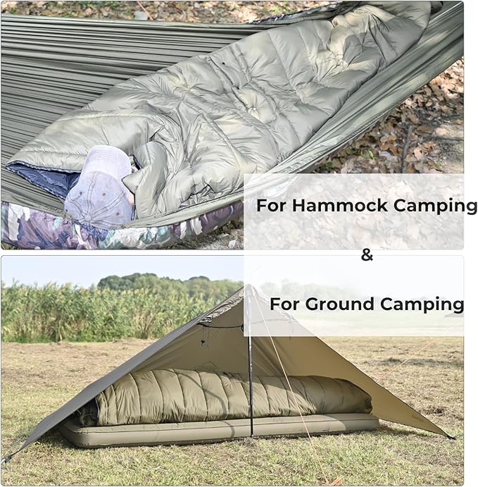 Onewind Hammock Top Quilt with Footbox, Recycled Nylon Fabric Dupont Sorona Filling Ultralight Quilt Poncho Lightweight and Portable Sleeping Bag for Camping Backpacking Hiking