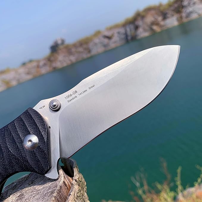 SRM SANRENMU 1006 NEW Pocket Folding Knife 14C28N Blade Flipper Ball Bearing Outdoor Camping Survival Tool EDC (Black)
