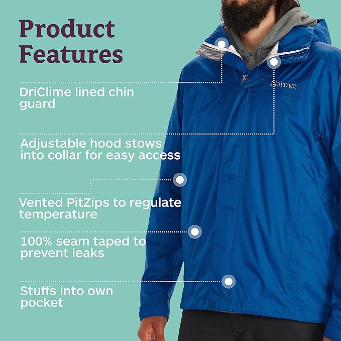 MARMOT Men's Precip Eco Waterproof Rain Jacket - 100% Recycled, Breathable, Lightweight, Packable Raincoat