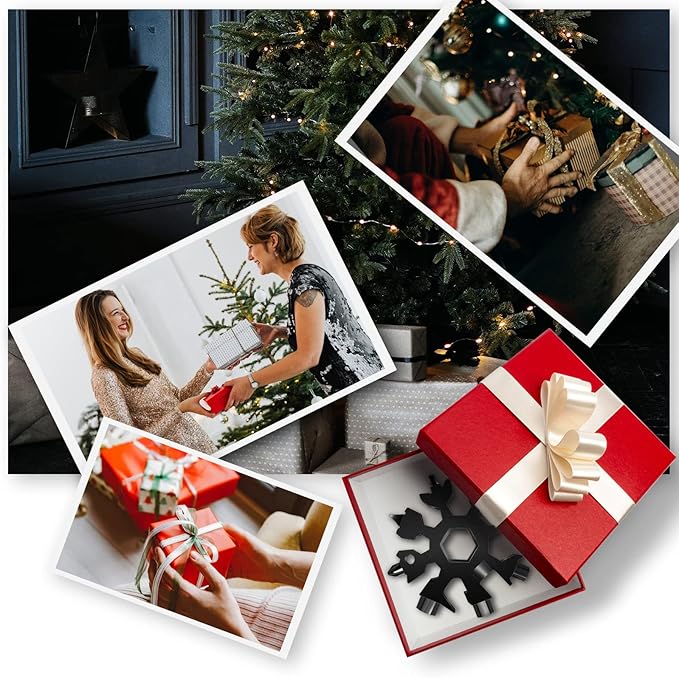 Snowflake Multi Tool, 3PCS 18 in 1 Snowflake Tool Stainless Steel Snowflake Handy Tool with Storage Bag (Black)