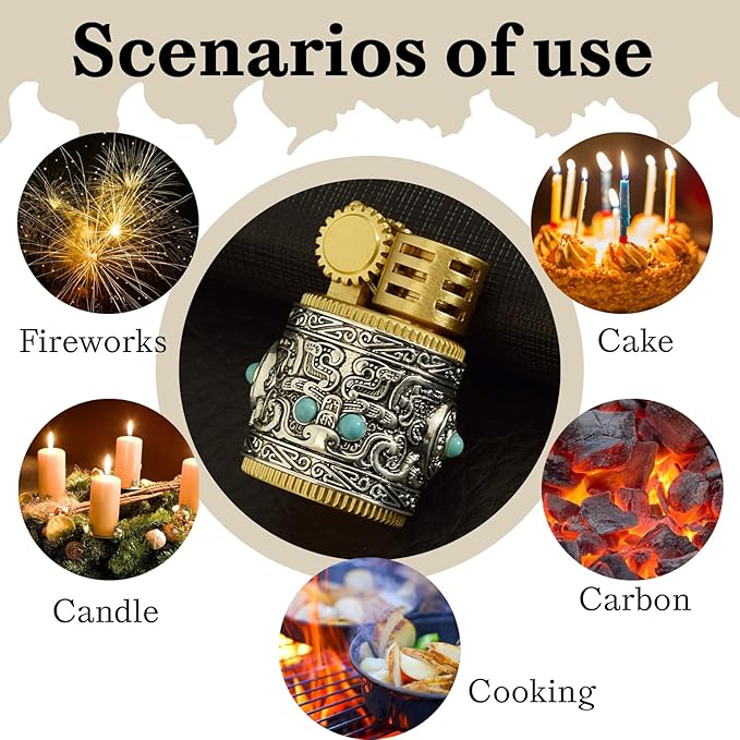 Cool Embossed Design Kerosene Wheel Lighter Refillable Eco-Friendly, Vintage Dazzling & Ultra-Cool, Unique for Men Candles Gift Camping BBQ (No Kerosene) (1#)