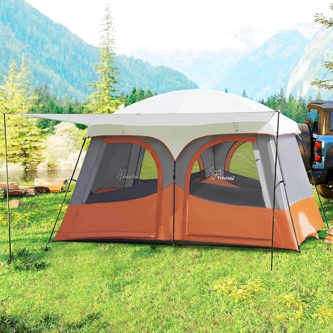 Vidalido Tents,6-8 Person Camping Tent with Extended Vestibule,2 Room Weather Resistant Family Tents,Easy Install Waterproof Outdoor Tent for Backpacking and Camping Hiking