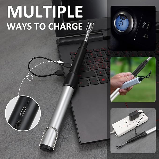 Long Lighter, Retractable Electric Lighters, Lgnition Port Can be Rotated 360°, Rechargeable via USB, lighters Suitable for Lighting Candles, barbecues, fireplaces, fire pits, etc