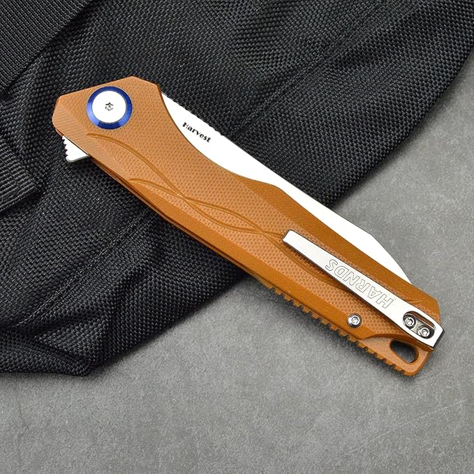 Harvest Pocket knife with Sandvik 14C28N Steel Folding Knife with G10 Handle for Camping Hunting Surviral (Brown)