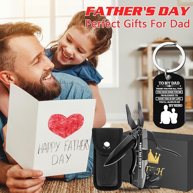 Gifts for Dad from Daughter Son,Fathers Day Birthday Christmas Dad Gifts,Multitool Knife "BEST DAD EVER",Multi tool for Climbing,Camping,Cycling,Hiking, Stainless Steel