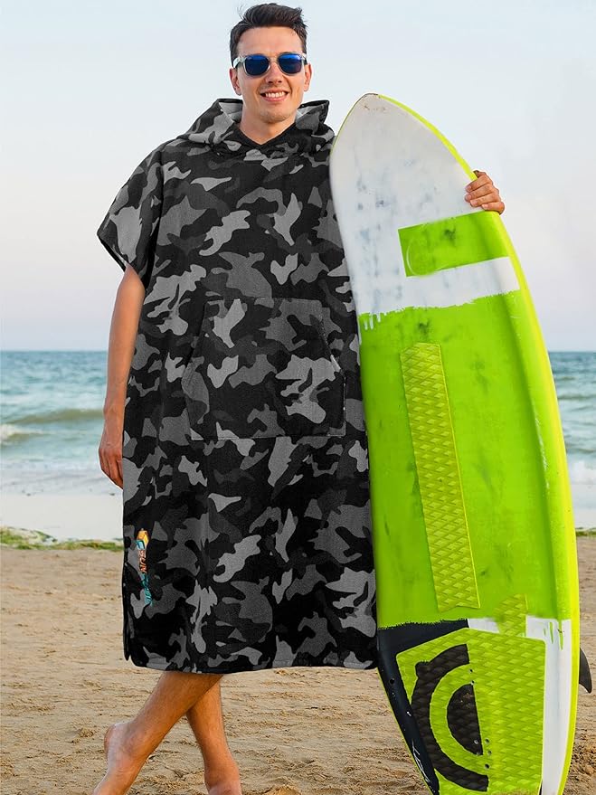 SUN CUBE Surf Poncho Changing Robe with Hood | Quick Dry Microfiber Wetsuit Changing Towel with Pocket for Surfing Men Women