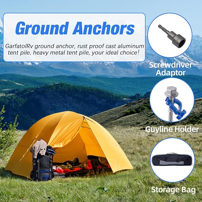 Homeon Wheels Camping Ground Anchors Aluminum Screw Heavy Duty Metal Non-Rust Cast Tent Anchors for Securing Animals, Tent, Canopies, Sheds, Swing Sets, Car Ports, Trampoline 11.81in+7.87in