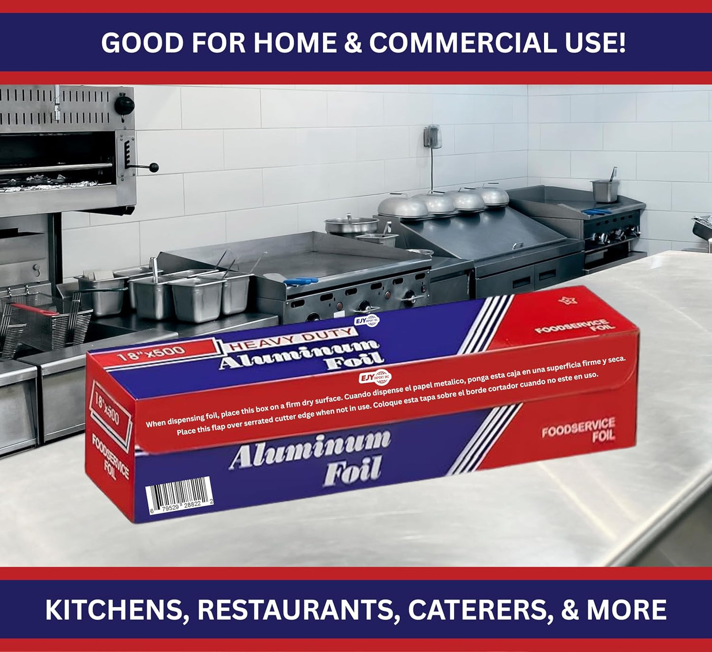 18” x 500 Feet Heavy Duty Aluminum Foil Wrap | Commercial Grade for Food Service Industry | Aluminum Silver Foil for Cooking, Baking, Roasting, BBQ & Parties | 18"x 500 Feet Long. (1)