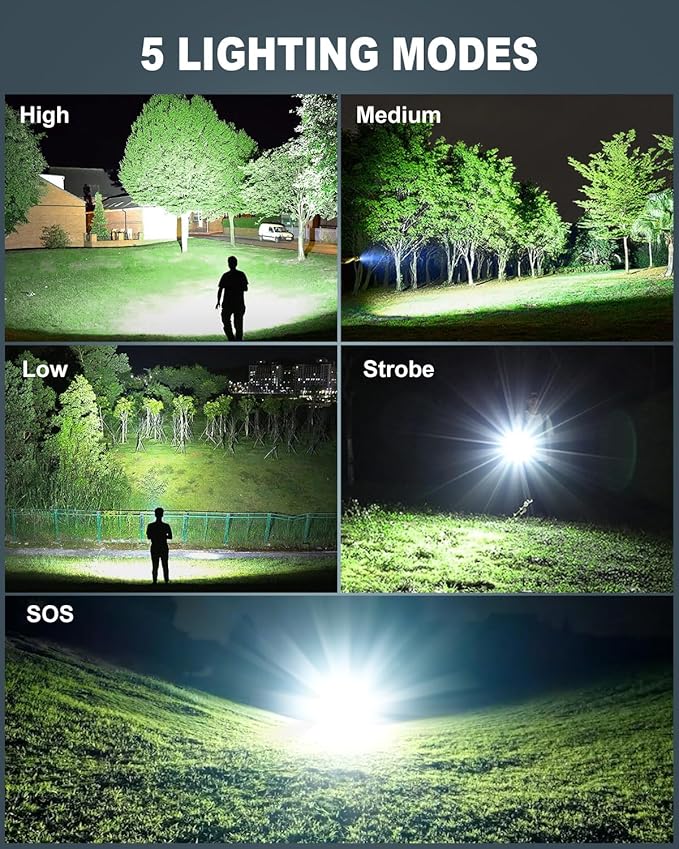 3 Pack Flashlights High Lumens Rechargeable, 990,000 Lumens Super Bright Flashlight with 5 Modes, High Powered Flash Light, Handheld LED Flashlights for Home Camping, IPX6 Waterproof