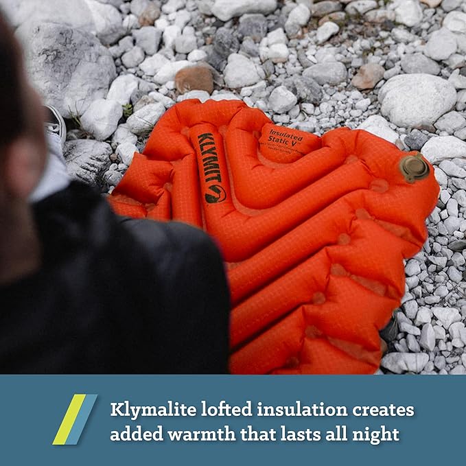 KLYMIT Insulated Static V Inflatable Sleeping Pad | Comfortable, Lightweight, Easy to Inflate, Portable Air Bed Mattress for Camping, Backpacking and Hiking — Orange