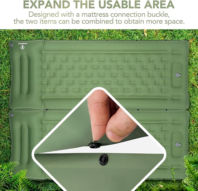 TOMSHOO Sleeping Pad, Ultralight Camping Mat Inflatable Sleeping Mat 77''X28'' Camping Mattress with Pillow Built-in Foot Pump with 2 Carabiners for Camping, Hiking, Travel, Tent