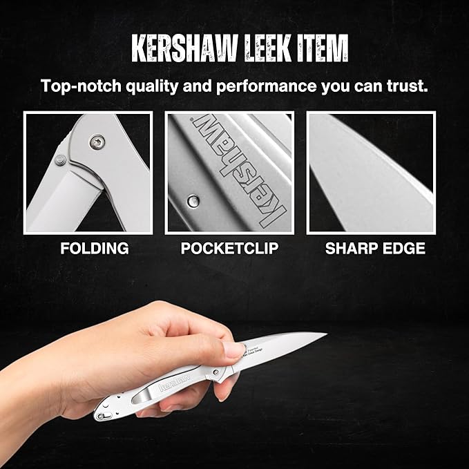 Worldwide Nutrition Bundle: Kershaw Leek Pocket Knife, 3" 14C28N Stainless Steel Drop Point Blade, Spring Assisted Knife, Folding EDC