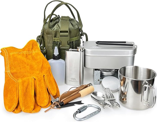 Survival Cooking Kit, Bushcraft Cooking Gear, Canteen Cook Set, Wild Survival Equipment, Portable Cookware, Campfire Cooking Mess kit, Self Reliance