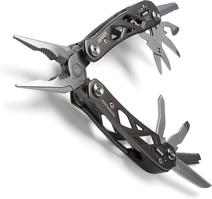Gerber Gear Suspension 12-in-1 Needle Nose Pliers Multi-tool - Multi-Plier, Wire Cutter, Crosspoint and Flathead Screwdriver Set, Small Scissors - EDC Gear and Equipment - Gifts for Men - Gray