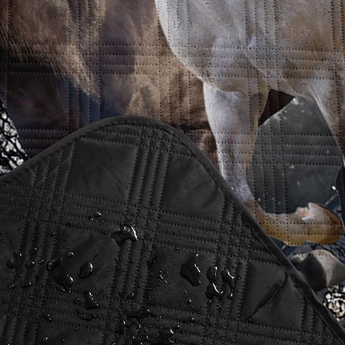 Outdoor Picnic Blanket Portable Ultrasonic Waterproof Picnic Mat 3D Horses Printed Camping Beach Mat for Sand and Wet Grass Hiking (3D Horses L)