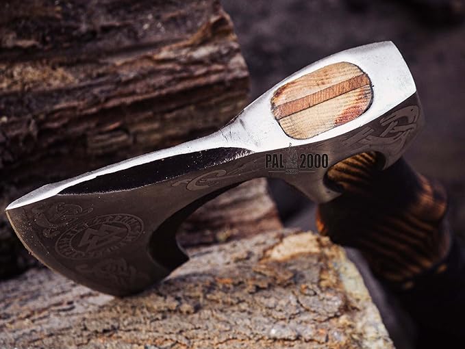 HUN-2062 Custom Handmade Viking Hatchet Axe Carbon Steel Head Bearded Camping Tomahawk Battle Ax with Sheath Ideal Gift for Men