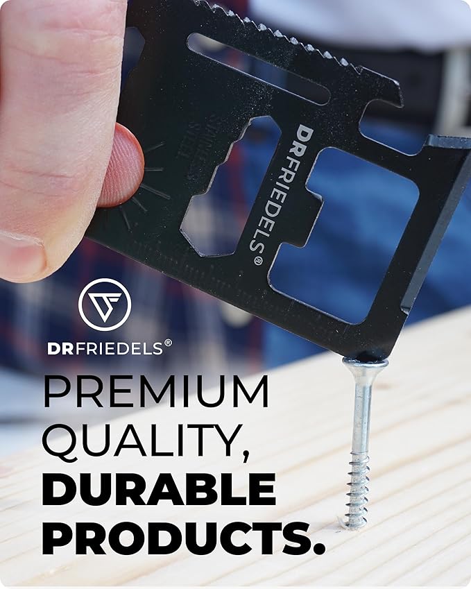 Credit Card Multitool - 11 in 1 Wallet Tool with Can Opener, Knife, Bottle Opener, Screwdriver, Ruler & More - Compact Multitool Card for Repairs, Camping & DIY activities by DrFriedels