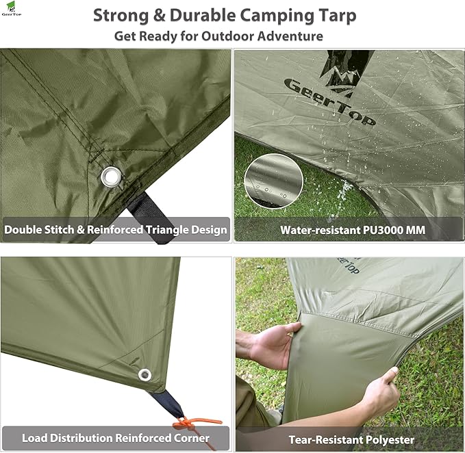 GEERTOP 17 × 10 ft Large Camping Tent Tarp Outdoor Waterproof Flame Retardant Hammock Rain Fly Backpacking Tent Tarp Shelter for Hiking Travel Picnic(Not includes Poles)