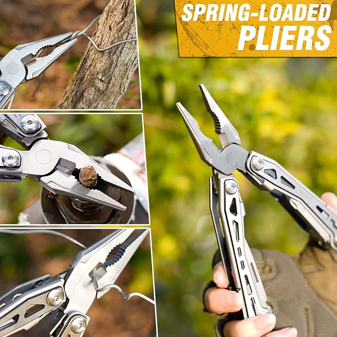 BIBURY 17-in-1 Multitools, Portable Multitool Foldable Spring-Loaded Pliers with Scissors, Can Opener & Screwdriver, Safety Locking EDC Tools for Camping, Outdoor Activities, Home Repair - Black