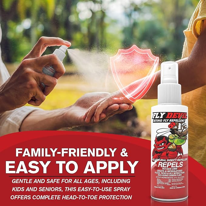 All Natural Biting Fly Spray Insect Repellent for Mosquitoes, Gnats, No-See-Ums, Green Flies, Fleas, Ticks and All Biting Flies - No Deet Formula - Made in USA