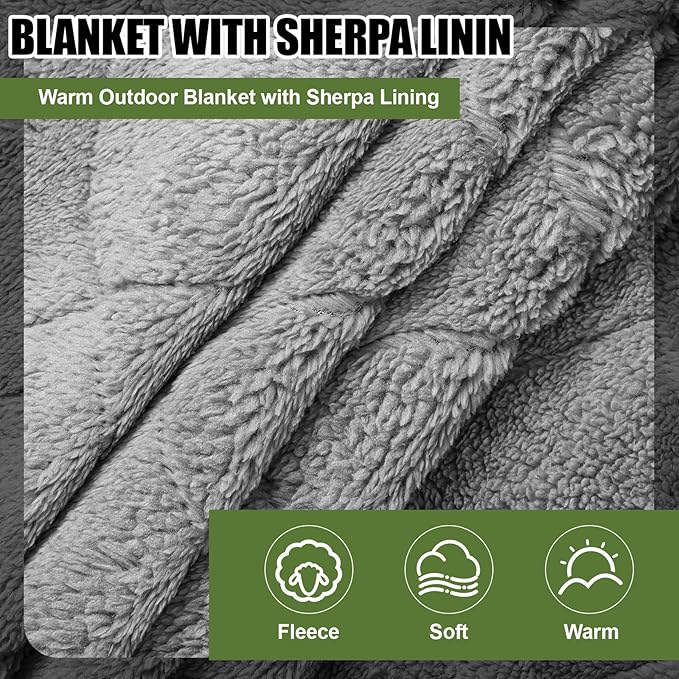 59" x 79" Woobie Blanket Camping Blanket with Sherpa Lining Large Military Blanket Waterproof Warm Outdoor Blanket for Camping, Hunting, Sporting Events, Picnic, Hiking(Black,1 Pc)
