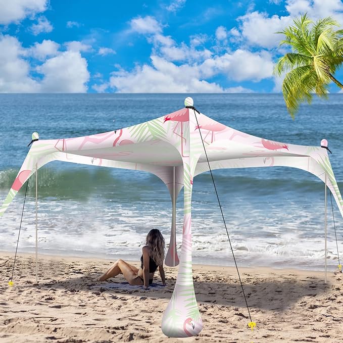 Buheco Beach Tent Pop Up Shade 10x10ft Beach Canopy Sun Shelter UPF50+ with 4 Foldable Poles-Portable Carrying Bag-Sand Shovel-Ground Pegs-Windproof Ropes for Outdoor Family Camping-Fishing- Picnic