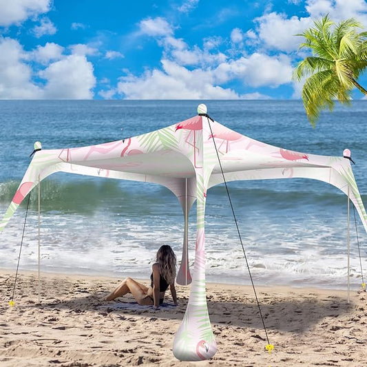 Buheco Beach Tent Pop Up Shade 10x10ft Beach Canopy Sun Shelter UPF50+ with 4 Foldable Poles-Portable Carrying Bag-Sand Shovel-Ground Pegs-Windproof Ropes for Outdoor Family Camping-Fishing- Picnic