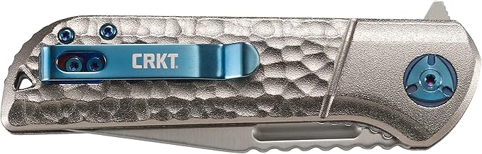 CRKT Lanny EDC Folding Pocket Knife: Assisted Opening Everyday Carry, Satin Blade, Flipper , Liner Lock, Hammered Aluminum Handle, Reversable Pocket Clip 6525