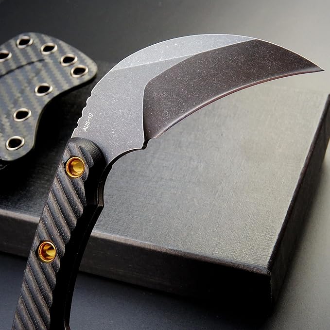 C1395 Fixed Blade Knife,AUS-10 Black Stonewashed Steel Blade G10 Handle Claw Knife EDC Tool Knife for Outdoor, Survival, Hiking, Camping(Black)