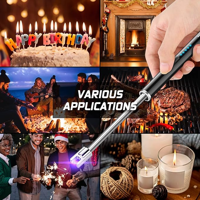 Candle Lighter Electric Arc Lighter USB Rechargeable Lighter with 360° Flexible Neck LED Display for Camping Cooking BBQs Fireworks