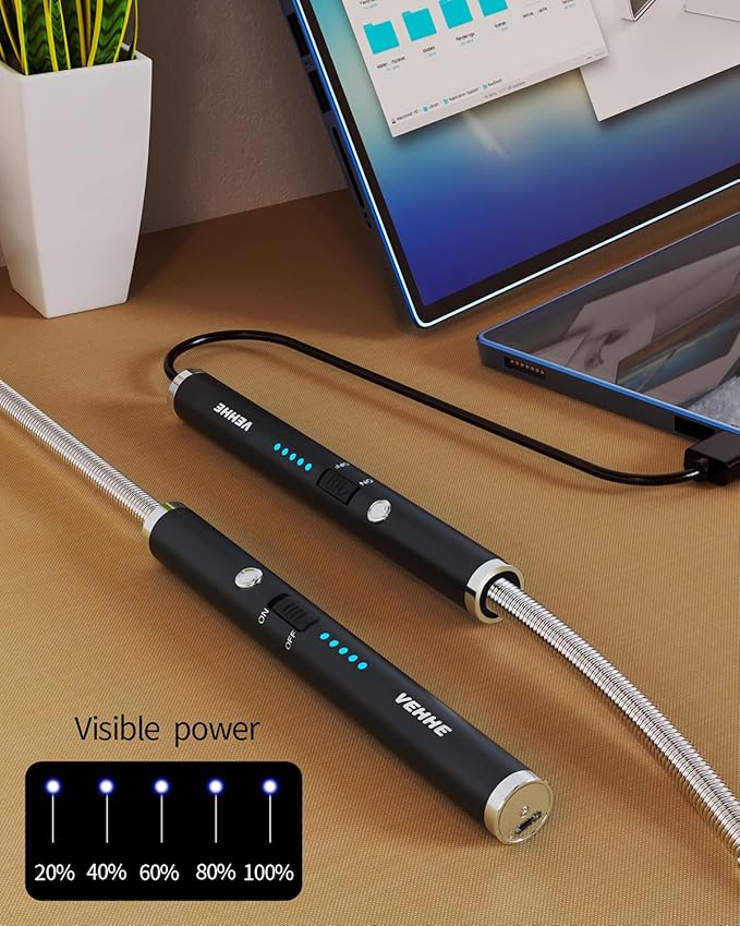 VEHHE USB Lighter, Candle Electric Lighter with Safety Lock Rechargeable Arc Lighter with LED Display, 360° Flexible Long Neck Lighters for Candles Grilling Cooking Barbecue Camping Windproof