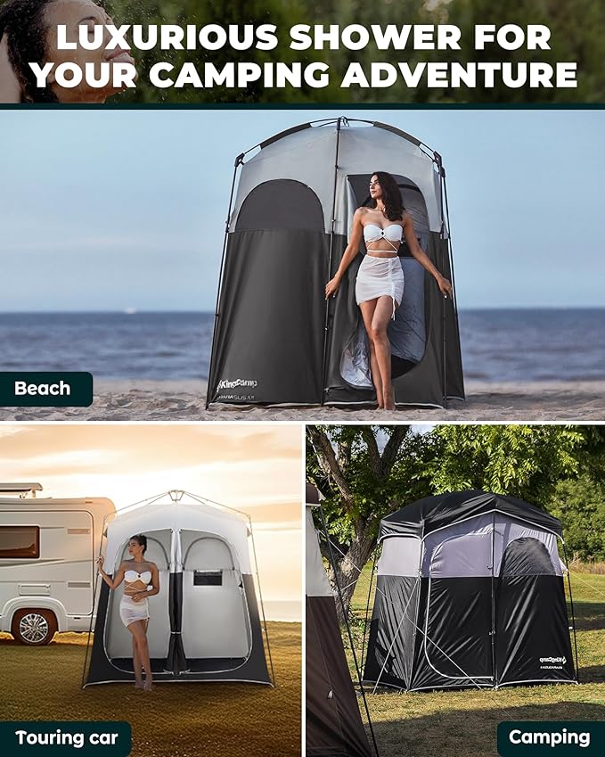 KingCamp Camping Shower Tent, Instant Portable Privacy Shelter, 1/2 Room Large Outdoor Toilet Tent with Floor, Water-Resistant, Windproof & Easy Setup for Beach, Camping & Hiking