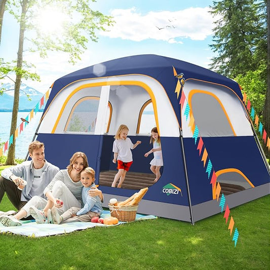 COBIZI Camping Tent, 4/6 Person Easy Setup Waterproof Windproof Backpacking Tent with Removable Rainfly, Lightweight Portable Outdoor Family Tents for Camping, Travel, Fishing, Hiking, Scouts