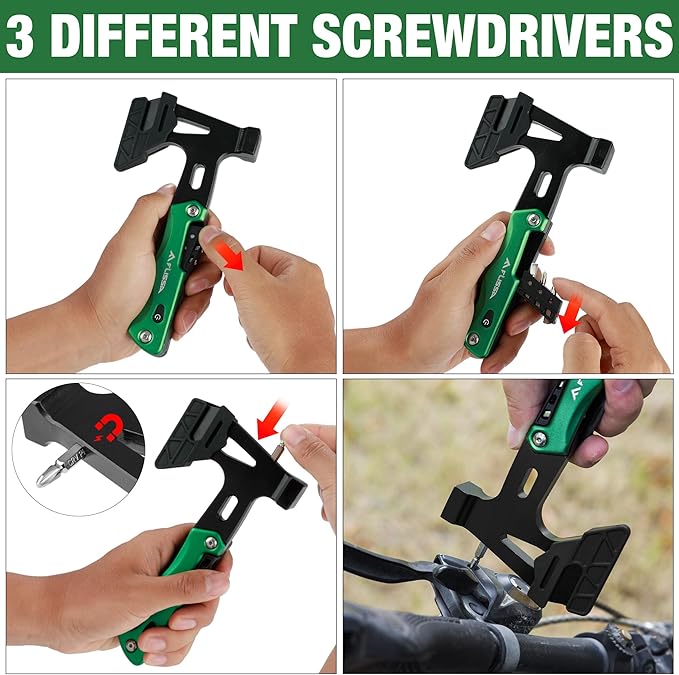FLISSA Camping Axe Hammer 14-in-1 Multitool, Hatchet Multi Tool Stainless Steel with LED Light, EDC Hiking Survival Multi Function Tool Pocket Knife with Sheath