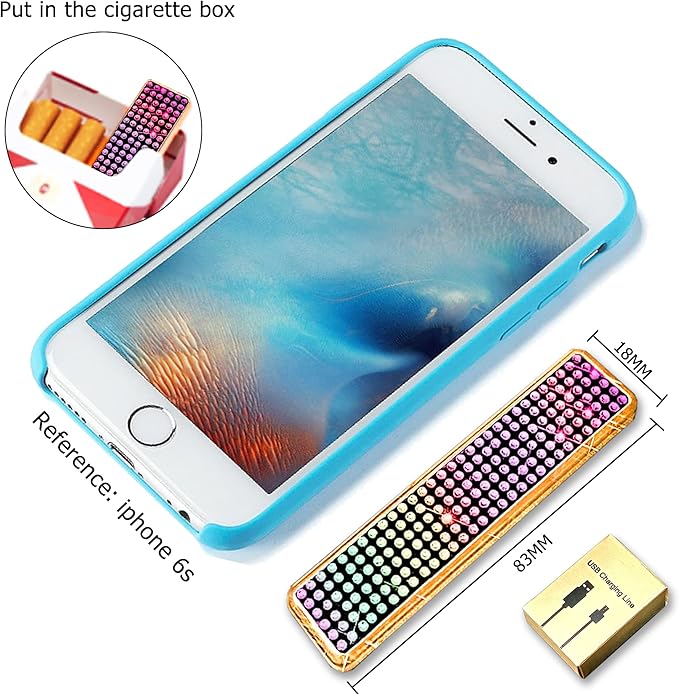 Rhinestone Lighter Electric Lighter Rechargeable Bling Glitter USB Lighter Flameless Girls Lighter for Women (Black Multi)