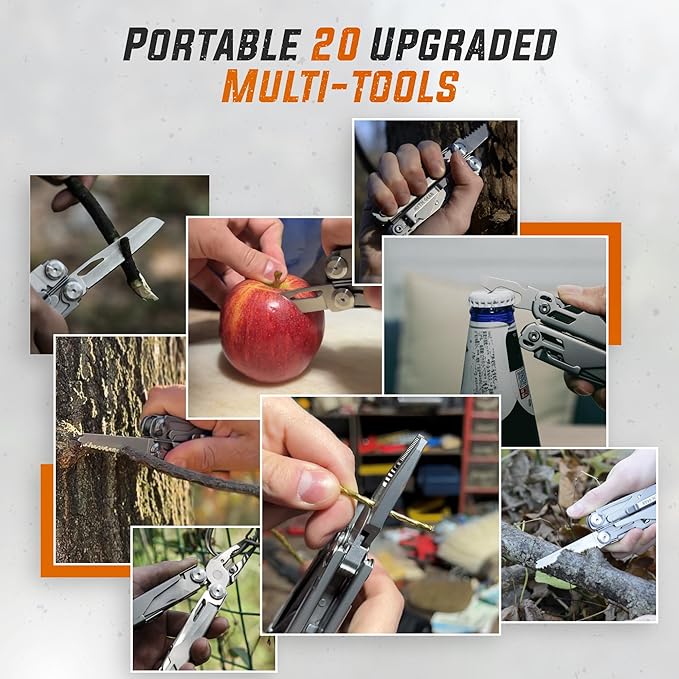 Multitool 20-in-1 Pliers and Knife Set - Ultimate Portable, Multipurpose Gear with Pocket Clip, Nylon Bag, and Safety Lock - Perfect for Home, Outdoor, Camping, Hiking, DIY, and Professional Use