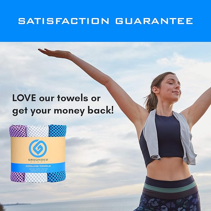 Grounded Sport ® Lightweight Microfiber Cooling Towel 3-Pack | 12" x 39" | for Exercise Spin Workout Camping Work Travel Hot Weather Women Men Neck Face | San Diego CA | Stay Grounded