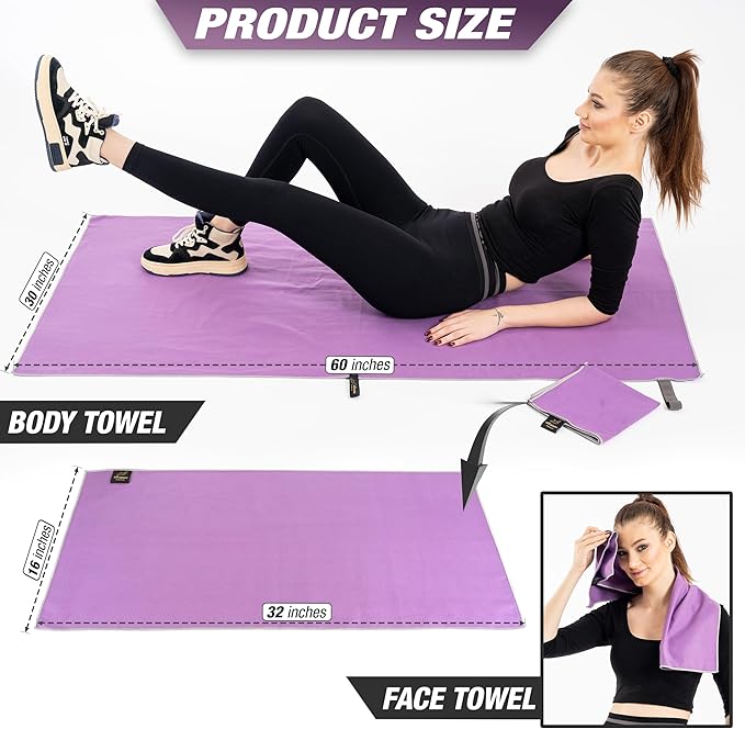 Microfiber Gym & Travel Towel Set of 2 Size in 1 Pack (XL + S) - Camping Towel - Sports & Beach & Yoga Towel- Quick Dry Towel - Super Absorbent