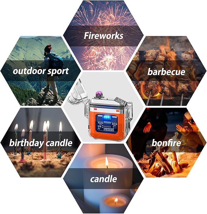 BABOBIU Electric Lighter Plasma Lighter Flameless Windproof Lighter Waterproof Rechargeable Lighter with Smart Chip Gift for Men, Father, Husband (Orange)