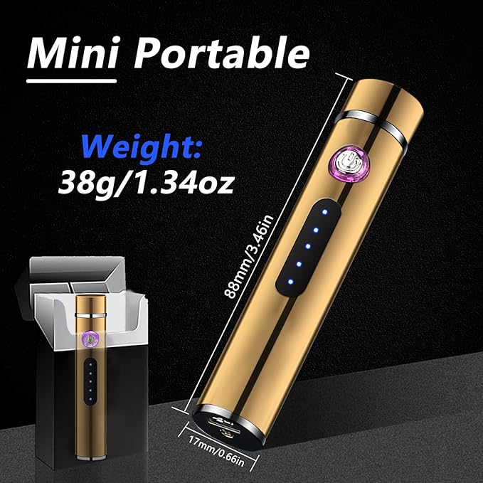 BABOBIU Candle Lighter Rechargeable Lighter Windproof Camping Lighter Mini Flameless Lighter with Type C Fast Charging Plasma Lighter for Camping, Hiking, Adventure (Gold)