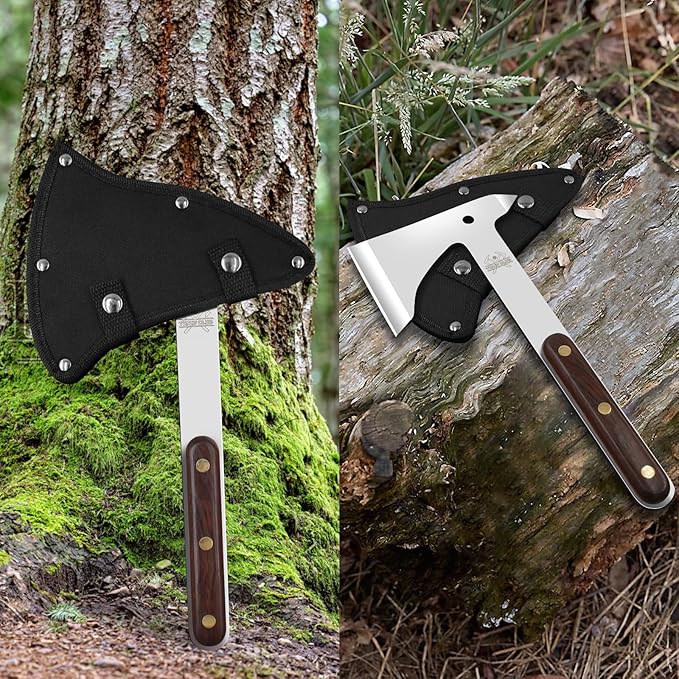 Throwing Axes 2 Pack Set, 10.2" Throwing Axes and Tomahawks Full Tang Stainless Steel with Woodle Handle and Nylon Sheaths, Perfect for Axe Throwing Game, Competition and Recreation