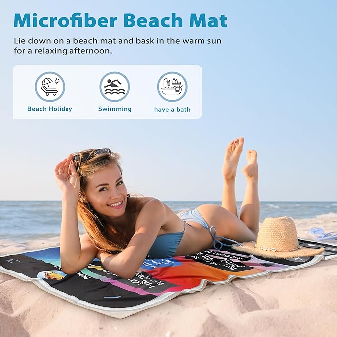 Solaris Microfiber Phone Pattern Beach Mat, 40”x71” Personalized Beach Mat for Adult Women, Sand-Resistant, Quick-Dry Soft Lightweight Compact Pool Mat, Ideal Travel Beach Gifts