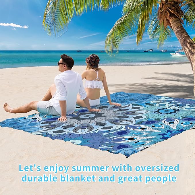 BYDOLL Beach Blanket Sandproof Waterproof 78''×81'' 1-4 Adults Compact Lightweight Oversized Beach Blanket Large Picnic Mat Beach Blanket for Travel Camping Hiking Picnic